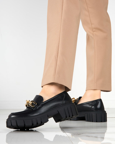 OUTLET Schwarze Damenschuhe mit goldenem Plirose-Accessoire - Schuhe