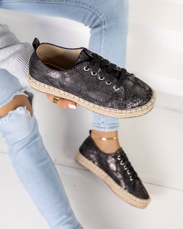 Schwarze Damen-Espadrilles mit glänzender Prägung Tenerica - Schuhe