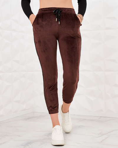 Royalfashion Braune Velours-Damen-Sweatpants mit Zirkonen