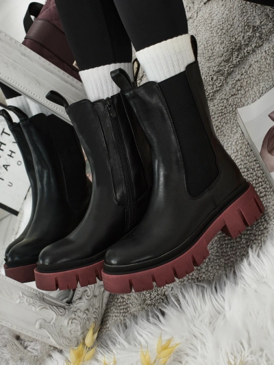 Höhere Damen Stiefeletten aus Öko-Leder mit farbiger Sohle Dorvella