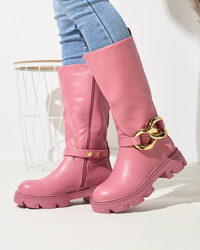 Чоботи жіночі рожеві з ланцюжком Sudfa - Взуття