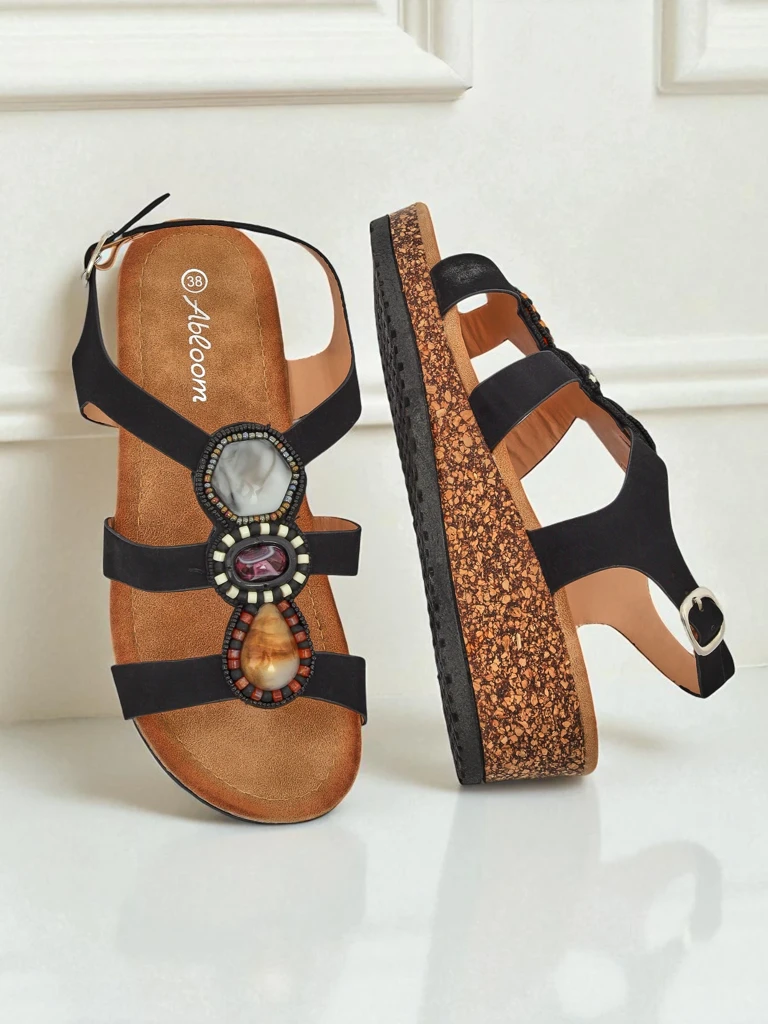 Royalfashion Damen Keilsandalen mit Steinen Grace Shine