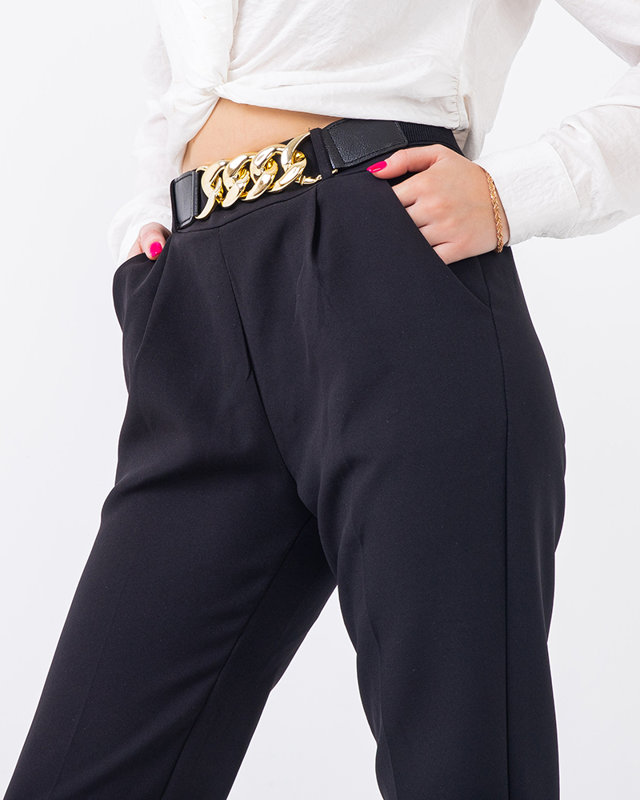 Schwarze Stoffhose für Damen mit Gürtel - Kleidung