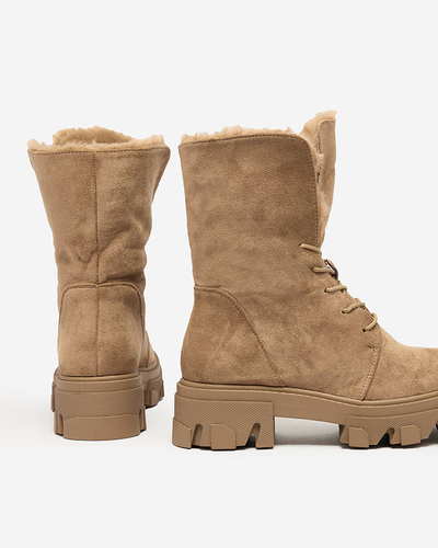 Royalfashion Hellbraune Damen-Schnürstiefel Cavenma