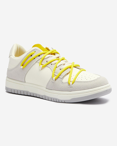 Weiße und graue Damen-Sport-Sneakers mit gelben Schnürsenkeln Olierinc - Schuhe