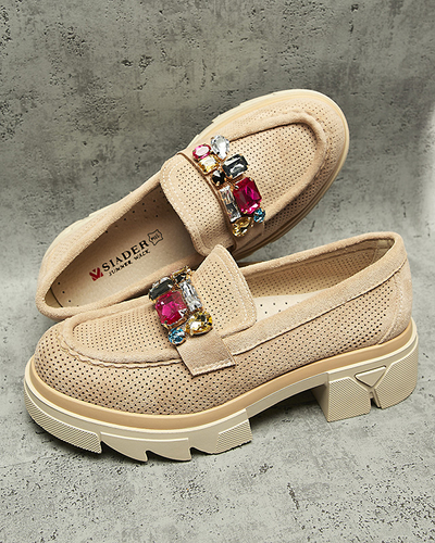 Hellbraune durchbrochene Damenmokassins mit Ornament Bokkso- Footwear