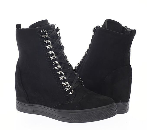 Czarne sneakersy na koturnie - Obuwie