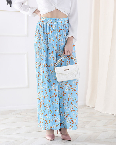 Blaue Hose aus geblümtem Stoff für Damen - Kleidung