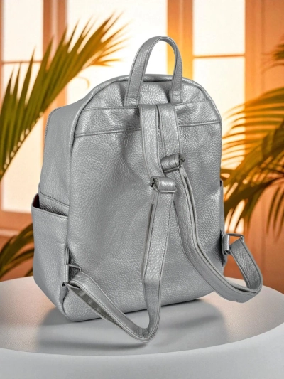 Aurora Luminosa Damen Rucksack Leder Silber Królewska Moda A4
