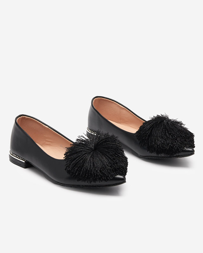 Schwarze Damen-Ballerinas mit Bommel und Zirkonia Hesino - Footwear
