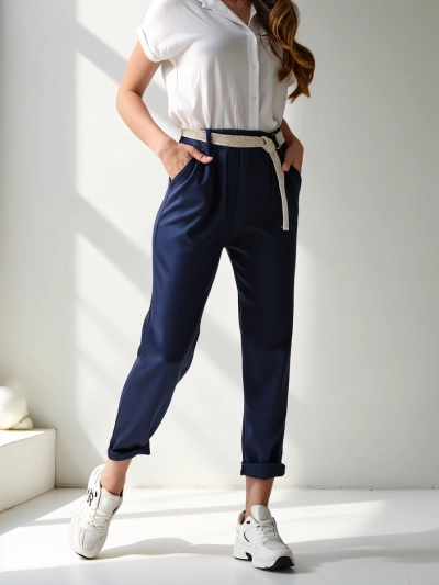 Royalfashion gerade Damenhose mit Gürtel