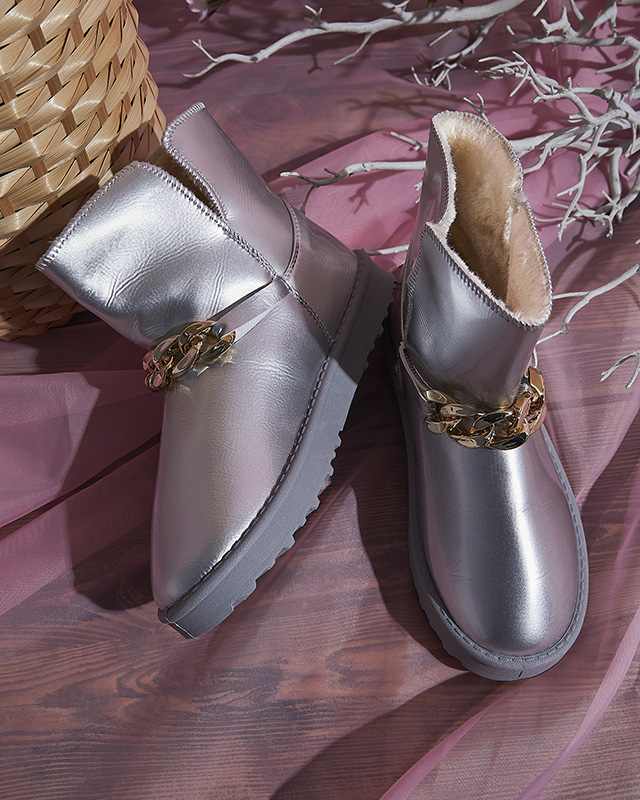 Damen-Schneestiefel aus lackiertem Öko-Leder in Silber Plerussi-Schuhe