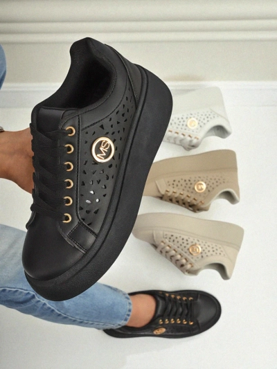 Aurelia Nero - Schwarze Royalfashion Plateauschuhe aus Öko-Leder, Modell LH201-8