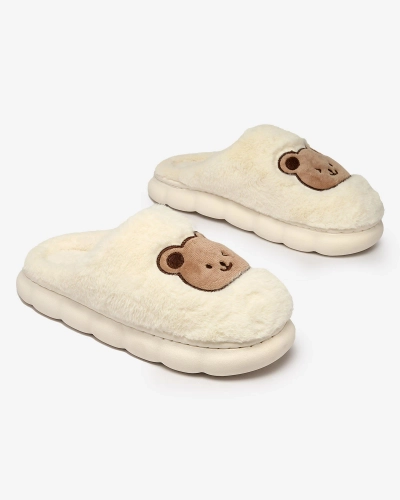 Royalfashion Weiße Damen-Pelzpantoffeln mit Teddybär Hettres