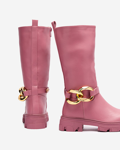 Rosa Damenstiefel mit Kette Sudfa - Schuhe