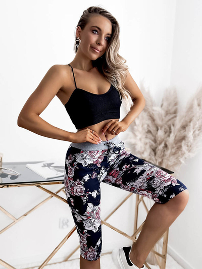 Damen 3/4 Shorts mit Blumenmuster in Marineblau und Koralle PLUS SIZE - Kleidung