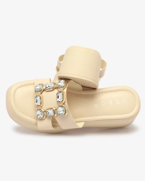 Royalfashion Бежеві жіночі шльопанці з декором на суцільній підошві Norixi