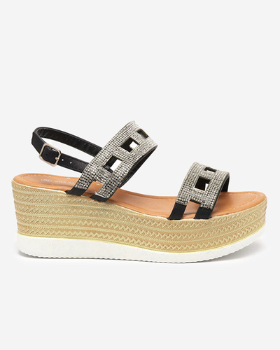Schwarze Damensandalen mit Zirkonen auf einem Keilabsatz Masewi - Footwear