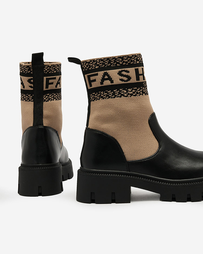 Royalfashion Hellbraune Damenstiefel mit Schaft aus Stoff Fahione