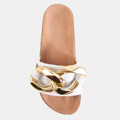 OUTLET Weiße Damenhausschuhe mit goldener Dekoration Deirdre - Schuhe