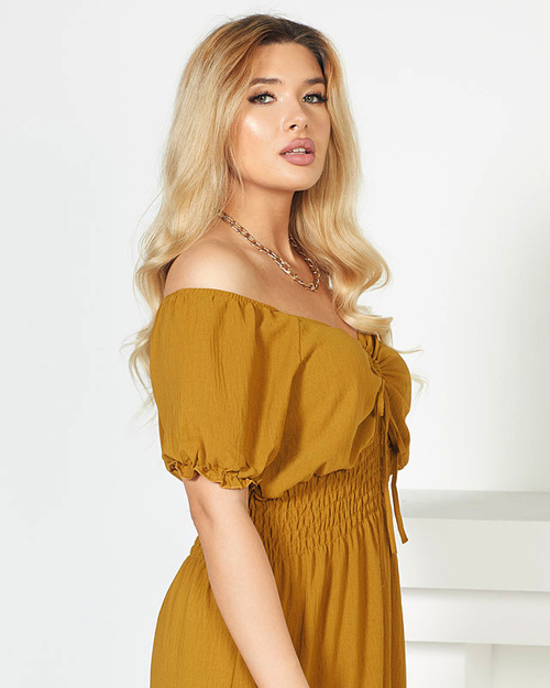 Жовта сукня максі з еластичною резинкою в талії