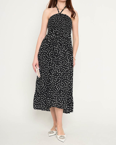 Schwarzes, gepunktetes Midikleid für Damen - Kleidung