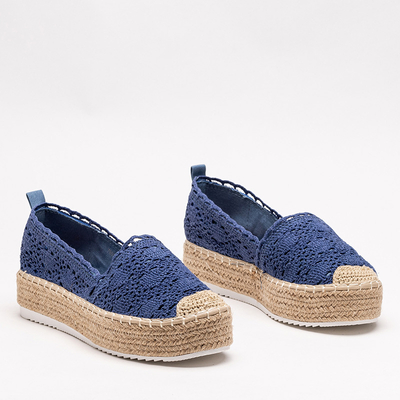 Blaue Damen-Espadrilles mit Lochmuster auf Plateau Ezerra - Schuhe