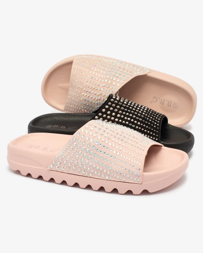 Royalfashion Світло-рожеві жіночі шльопанці з цирконами Lesixa