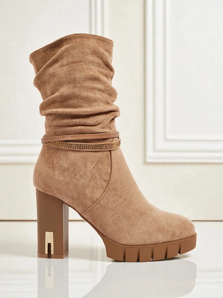 Damen Stiefeletten Öko-Wildleder mit Blockabsatz BrambleDusk