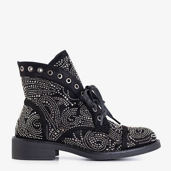 Schwarze Damenstiefel mit Zirkonia Elwira - Schuhe