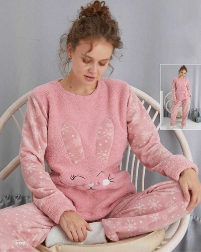 Royalfashion Damen-Pyjama mit einem Bunny, polarähnlich