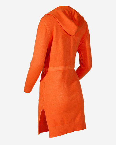 Orangefarbener Damen-Tunika-Pullover mit Kapuze - Kleidung