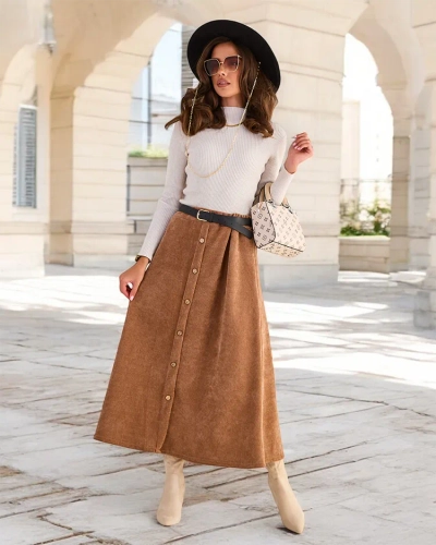 Royalfashion Damen Midirock mit Zierknöpfen