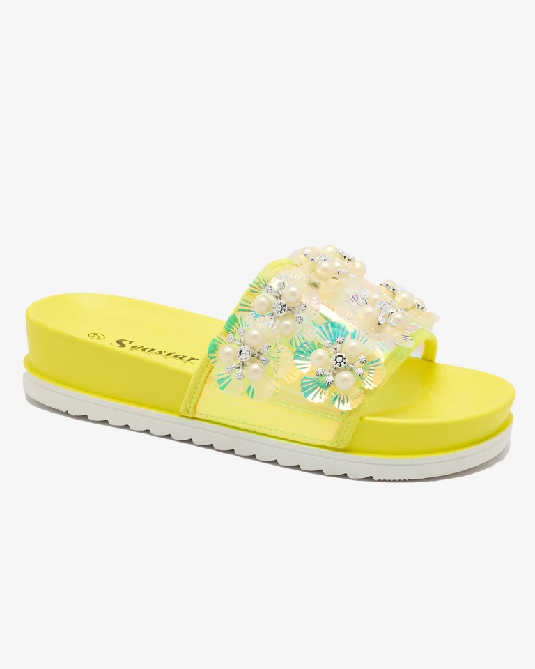 Neongelbe Plateausandalen für Damen mit Maurelle-Verzierungen - Schuhe