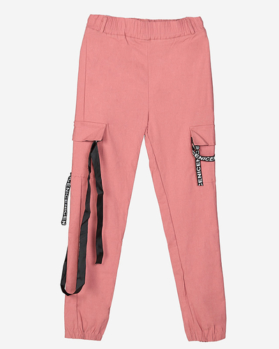 Dunkelrosa Damen-Cargohose mit Gürtel - Kleidung