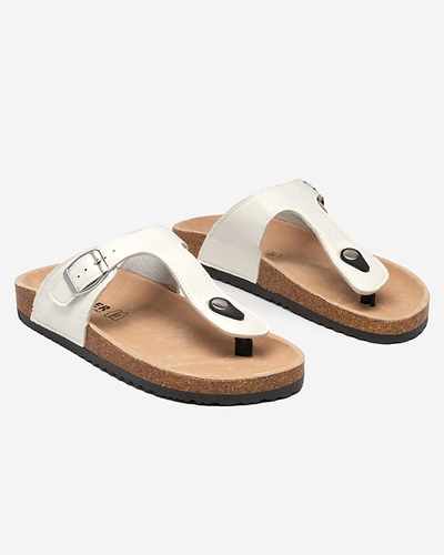 OUTLET Weiße Öko-Wildleder-Flip-Flops für Damen Sodifo- Schuhe