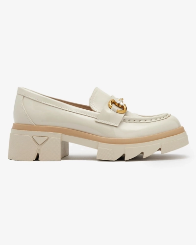 Beige lackierte Damenmokassins mit Kristallen Inriw - Footwear