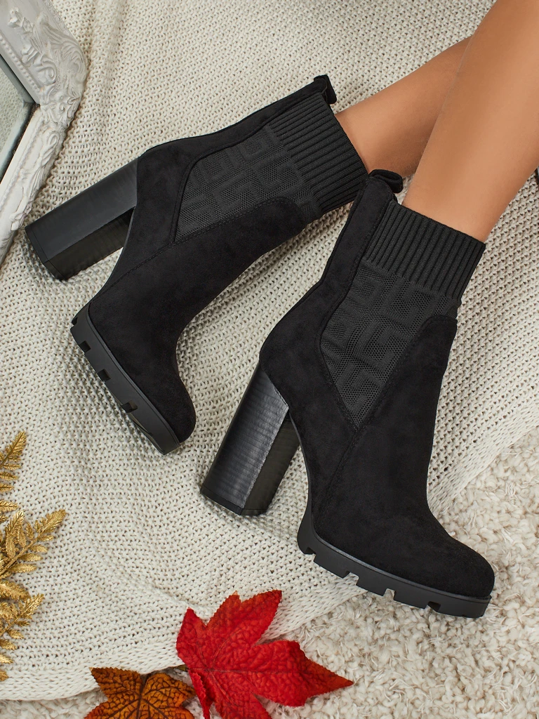 Damen Stiefeletten Öko-Wildleder mit Blockabsatz Vansoria