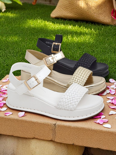 Royalfashion Damen Keilsandalen mit geflochtenem Riemen Fiolle