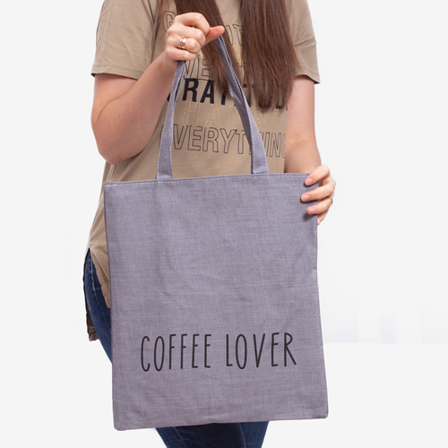 Темно-сіра тканинна сумка з написом