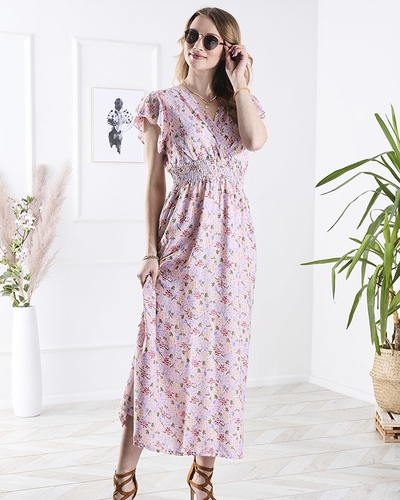 Rosa Midikleid mit Blumenmuster - Kleidung
