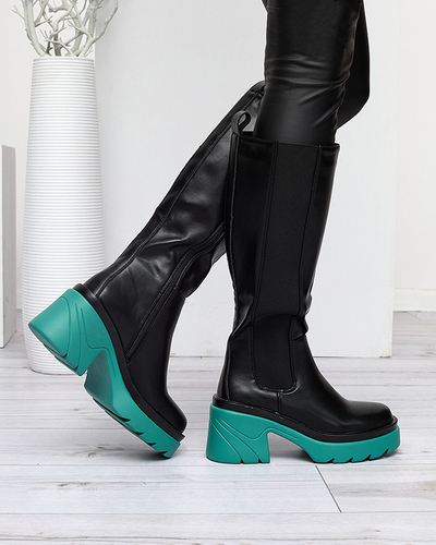 Schwarze Damenstiefel mit fester blauer Sohle Berisa - Footwear