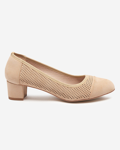 Durchbrochene Damenpumps auf Säule in Beige Pollam - Schuhe