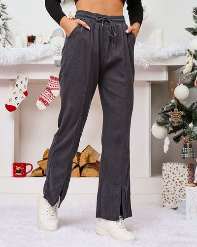 Royalfashion Dunkelgraue Cord Damen Stoffhose