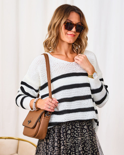 Royalfashion Ecru gestreifter Damenpullover