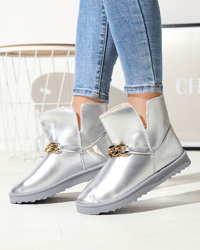 Damen-Schneestiefel aus lackiertem Öko-Leder in Silber Plerussi-Schuhe