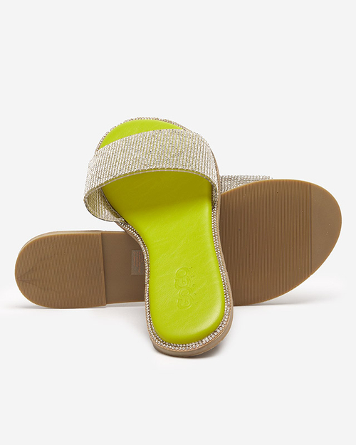 Зелені жіночі шльопанці зі стразами Verina