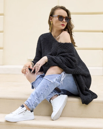 Royalfashion Schwarzer Oversize-Pullover für Damen