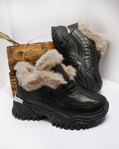 Schwarze Sportschuhe für Damen mit Fell Flixi - Schuhe