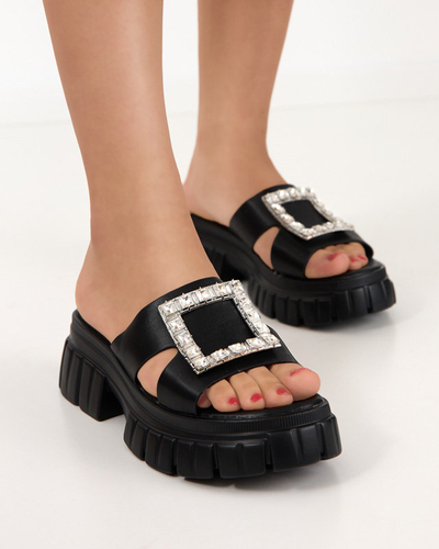 Schwarze Damenhausschuhe auf einer massiven Sohle mit Kristallen Vetasi - Footwear